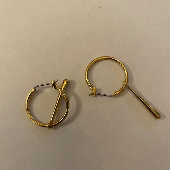 Gold Hoop Earrings w/Dangle - Picture 3 of 5